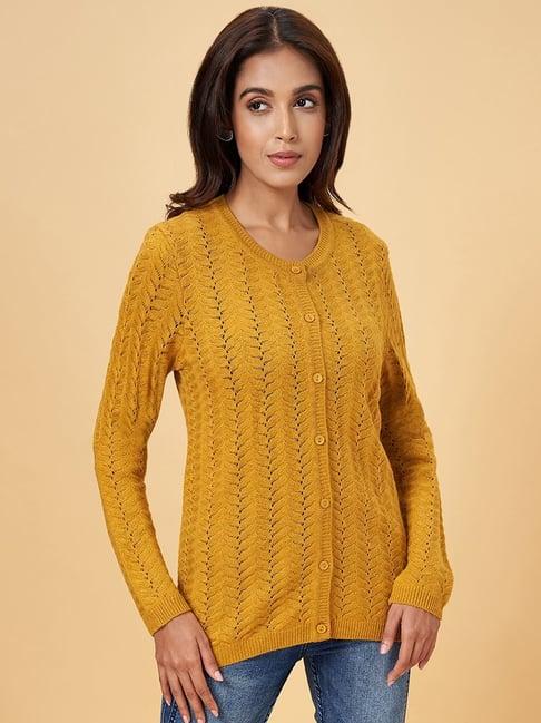 rangmanch by pantaloons mustard crochet pattern cardigan