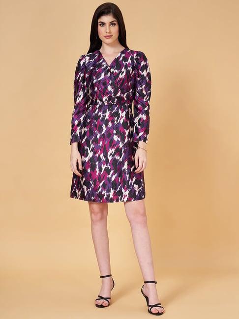 annabelle by pantaloons purple & black printed a-line dress