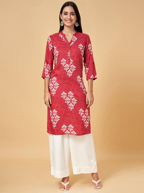 rangmanch by pantaloons red printed straight kurta