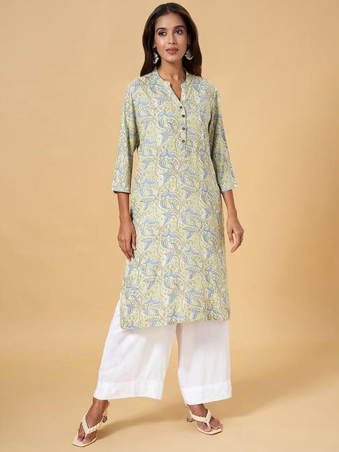 rangmanch by pantaloons green printed straight kurta