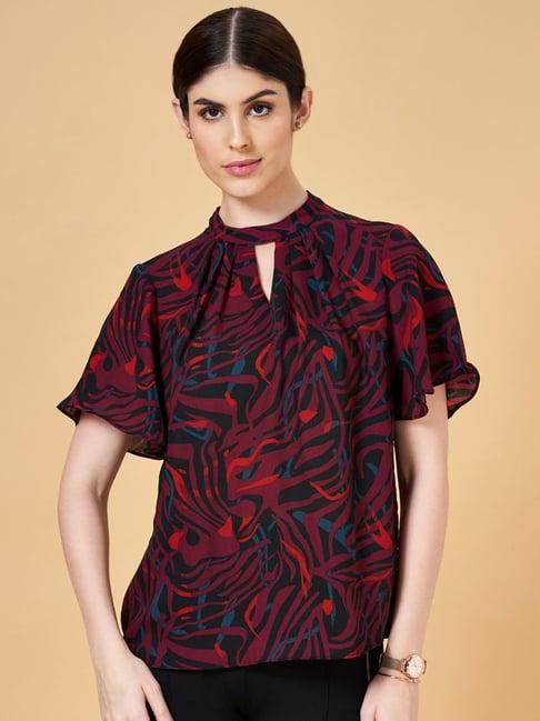 annabelle by pantaloons black & wine printed top