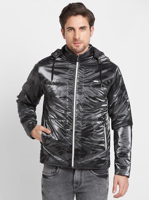 being human black regular fit printed hooded jacket