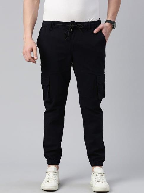 cinocci navy cotton slim fit jogger pants