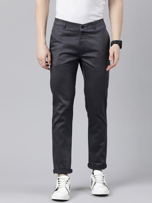 cinocci grey cotton slim fit chinos