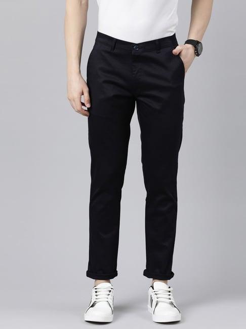 cinocci navy cotton slim fit chinos