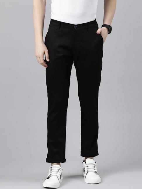 cinocci black cotton slim fit chinos