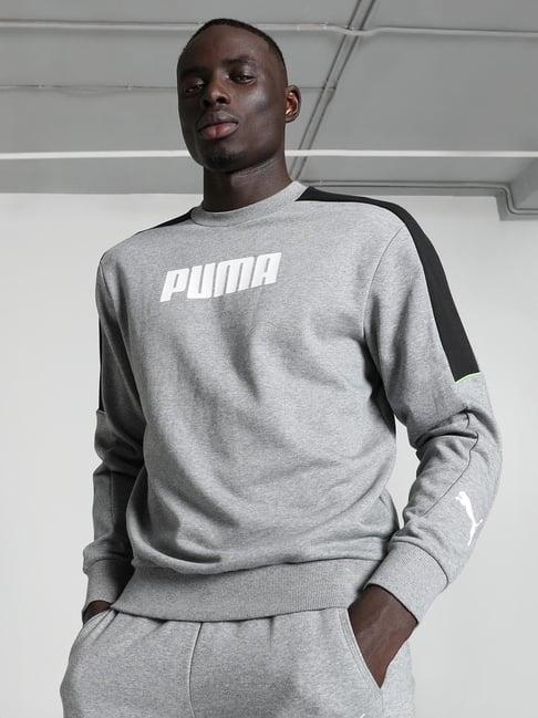 puma modern sports grey melange regular fit logo print sweatshirt