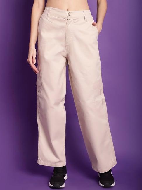 tag 7 cream cotton mid rise cargo pants