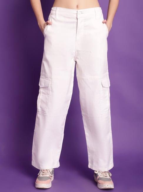 tag 7 white cotton mid rise cargo pants