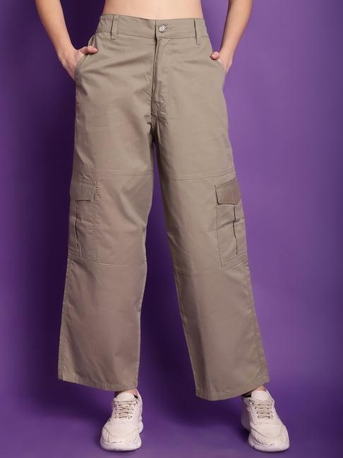 tag 7 beige cotton mid rise cargo pants