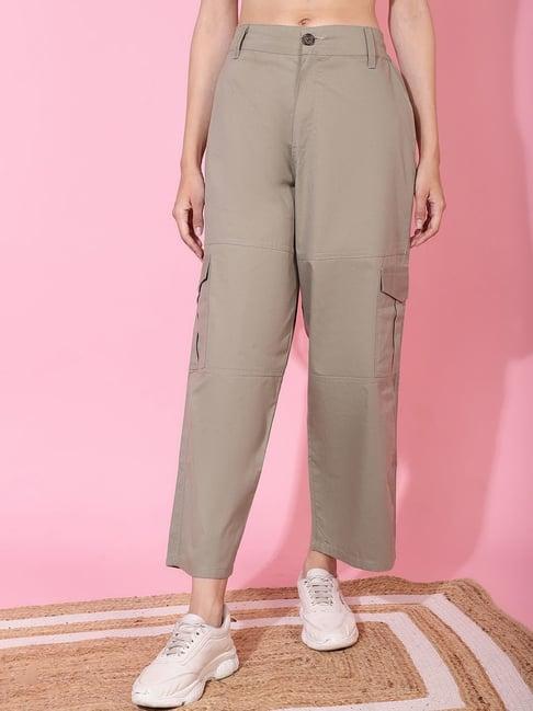 tag 7 beige cotton mid rise cargo pants