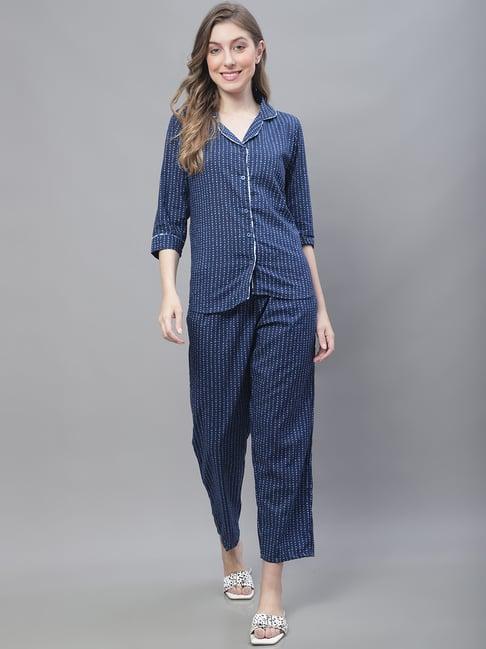 tag 7 blue cotton printed shirt pyjama set