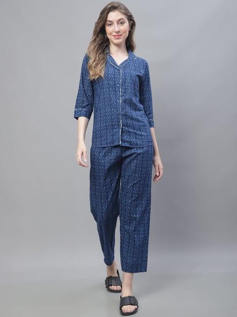 tag 7 blue cotton printed shirt pyjama set