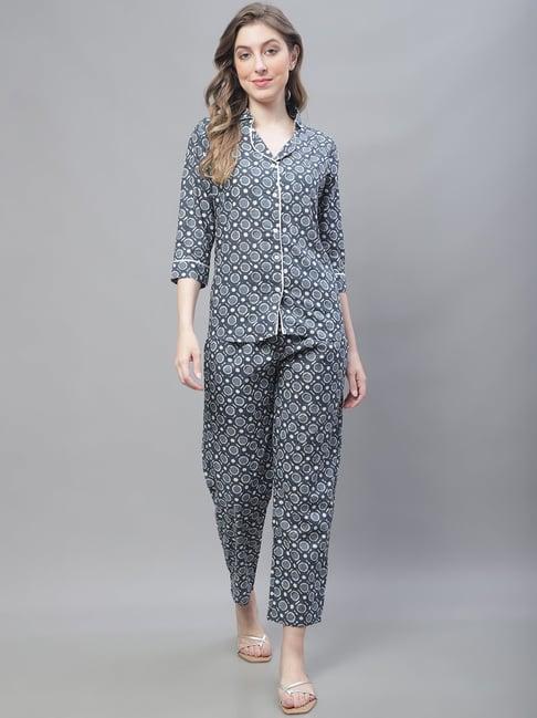 tag 7 grey cotton printed shirt pyjama set