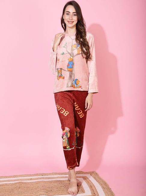 tag 7 pink & maroon graphic print t-shirt pyjama set