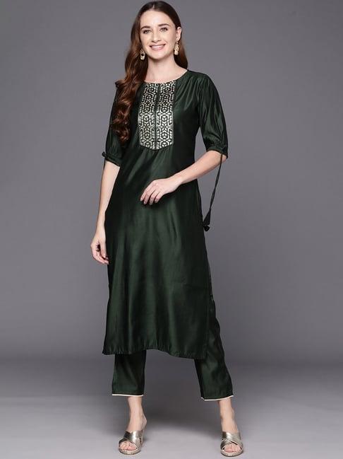 indo era green woven pattern kurta pant set