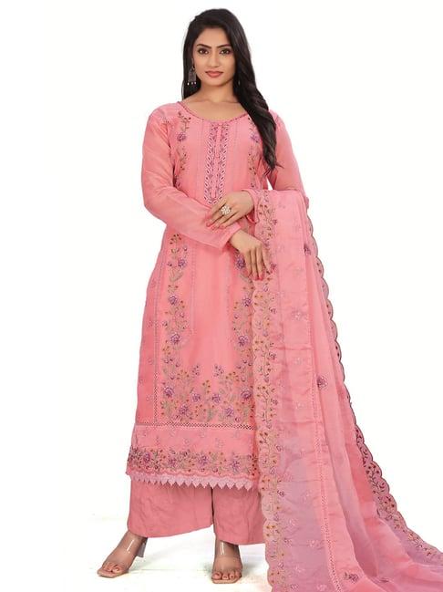 stylee lifestyle pink embroidered unstitched dress material