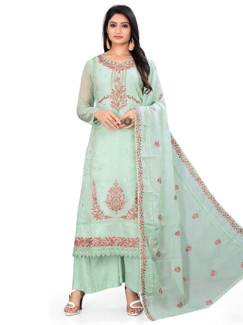 stylee lifestyle green embroidered unstitched dress material