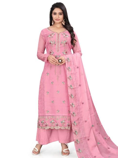 stylee lifestyle pink embroidered unstitched dress material