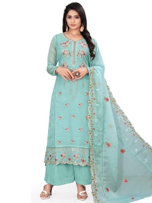 stylee lifestyle turquoise embroidered unstitched dress material