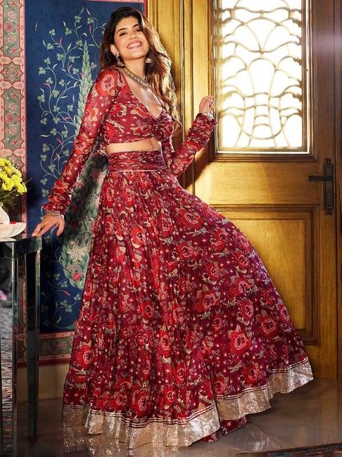 aachho deep red inina chanderi lehenga set