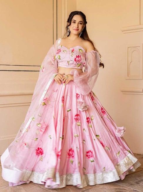 aachho pink surati hand painted lehenga set