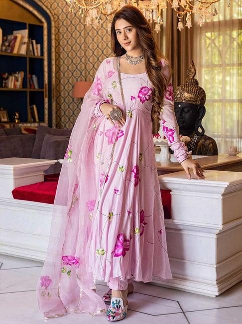 aachho pink asavari hand painted suit set