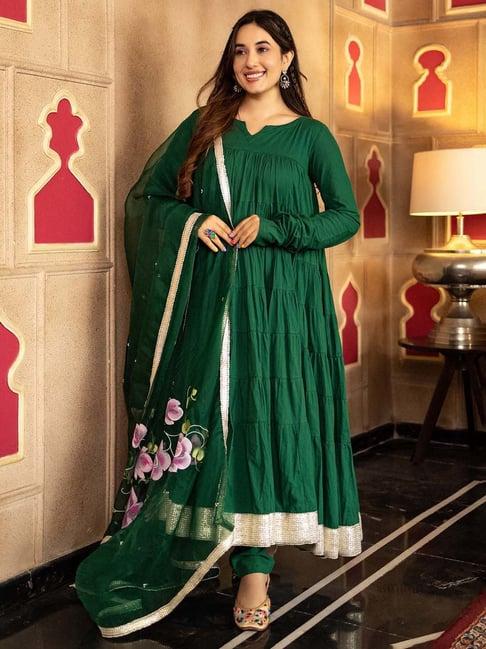 aachho green vasanti hand painted suit set