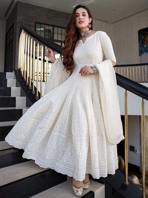 aachho pearl ivory anarkali set