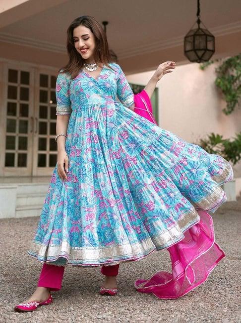 aachho blue yasmin angrakha suit set