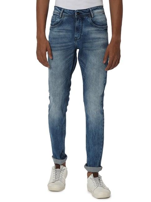 mufti blue skinny fit heavily washed jeans