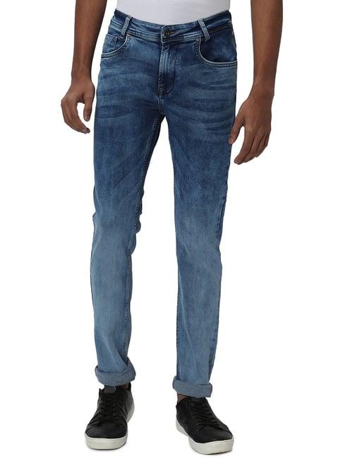 mufti blue slim fit heavily washed jeans