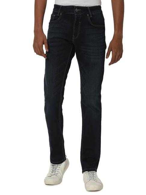 mufti dark blue slim fit lightly washed jeans