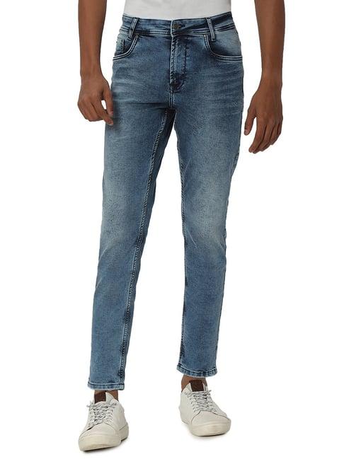 mufti light blue regular fit heavily washed jeans