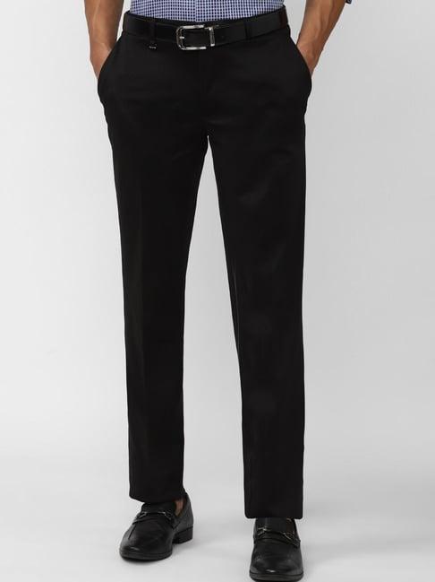 v dot black regular fit self pattern trousers