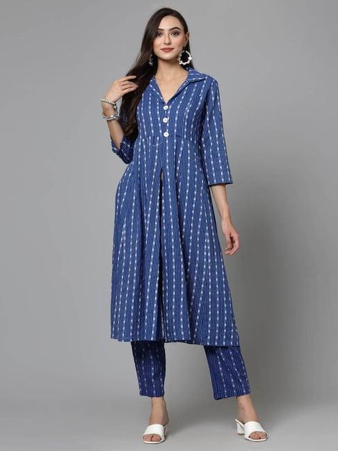 stylum blue cotton printed kurta pant set