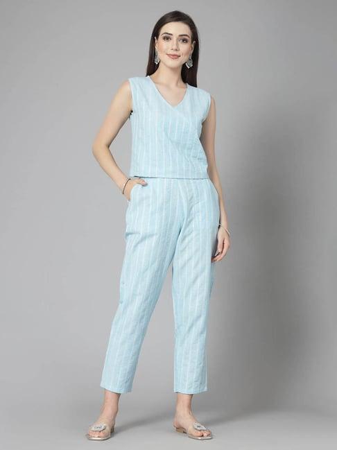 stylum light blue striped top & pant set