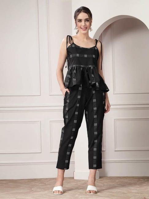 stylum black printed top & pant set