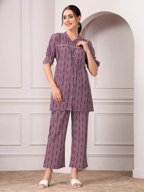 stylum violet rayon printed shirt & pant set