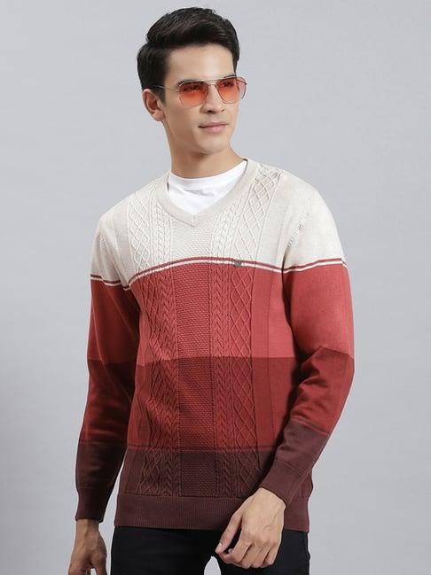 monte carlo dark rust cotton regular fit striped sweater