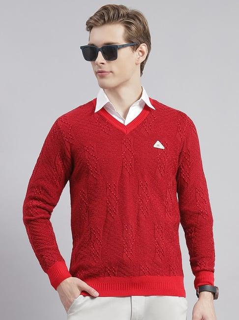 monte carlo blood red regular fit self pattern sweater