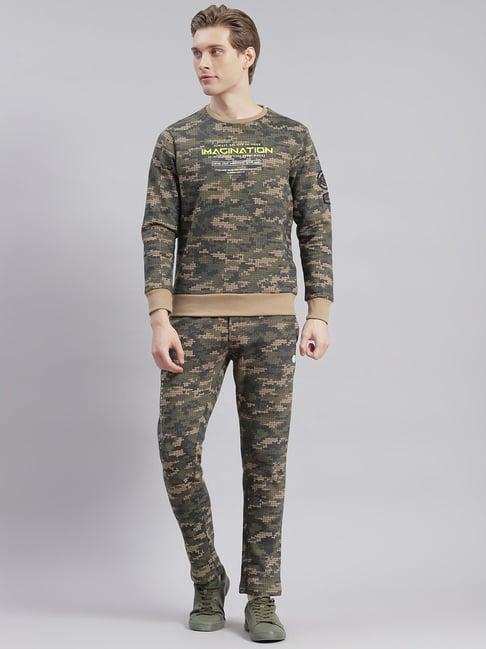 monte carlo olive cotton regular fit printed tracksuit