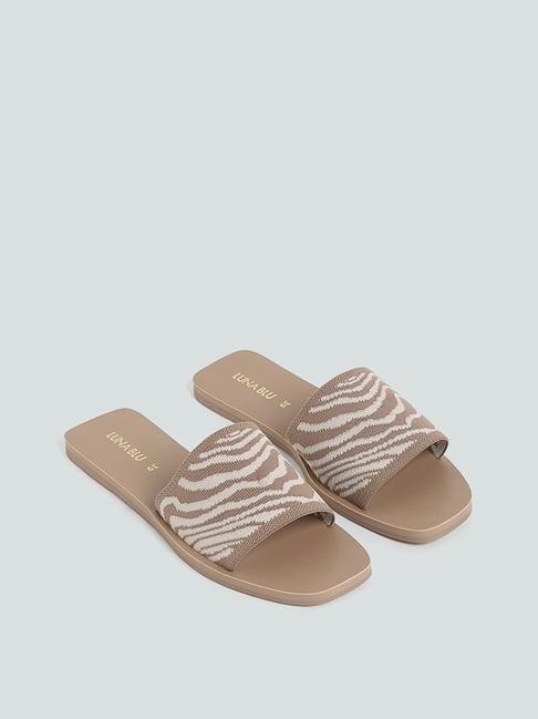 luna blu by westside wavy printed beige knit slide