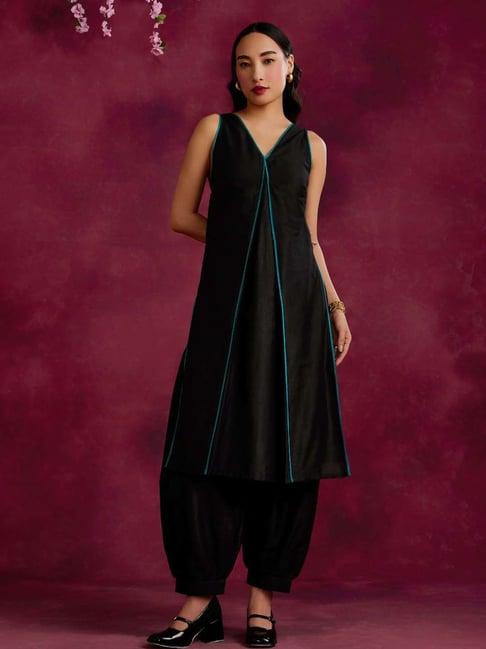 abhishti black cotton kurta salwar set