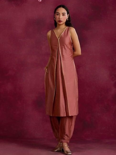 abhishti brown cotton kurta salwar set