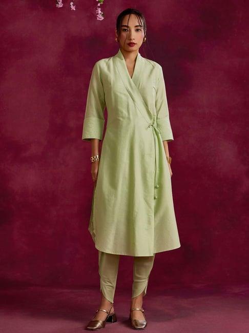 abhishti green cotton kurta dhoti pant set