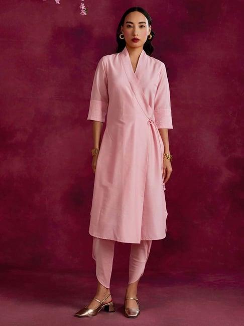 abhishti pink cotton kurta dhoti pant set