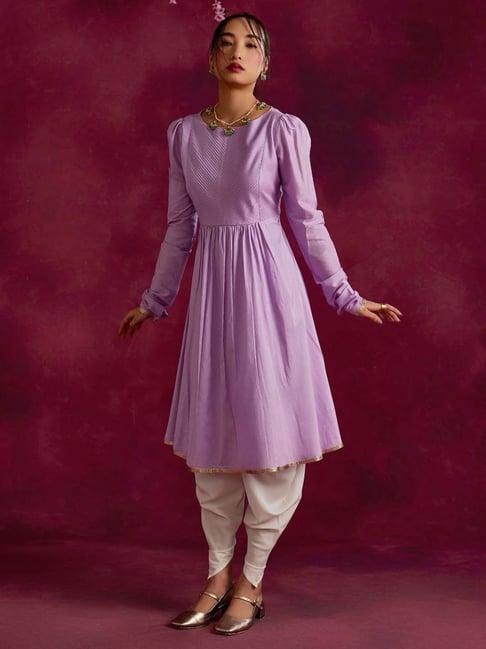 abhishti lavender cotton kurta dhoti pant set