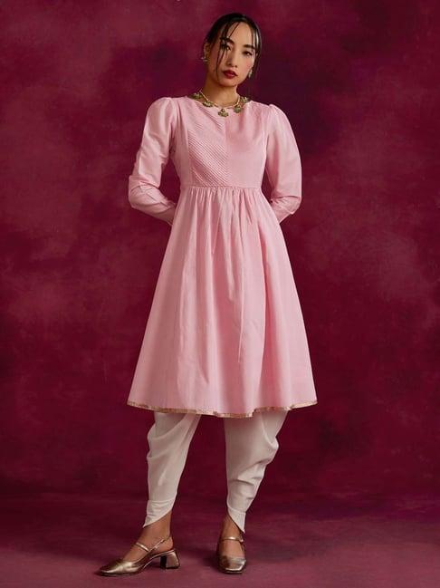 abhishti pink cotton kurta dhoti pant set