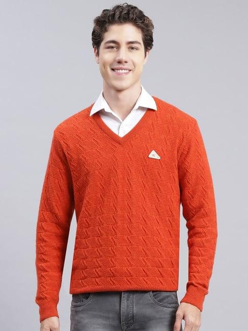 monte carlo orange regular fit self pattern sweater